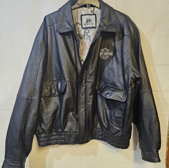 Burks Bay With Harley-Davidson On Front Black Bomber Jacket for Men - Picture 7 of 12